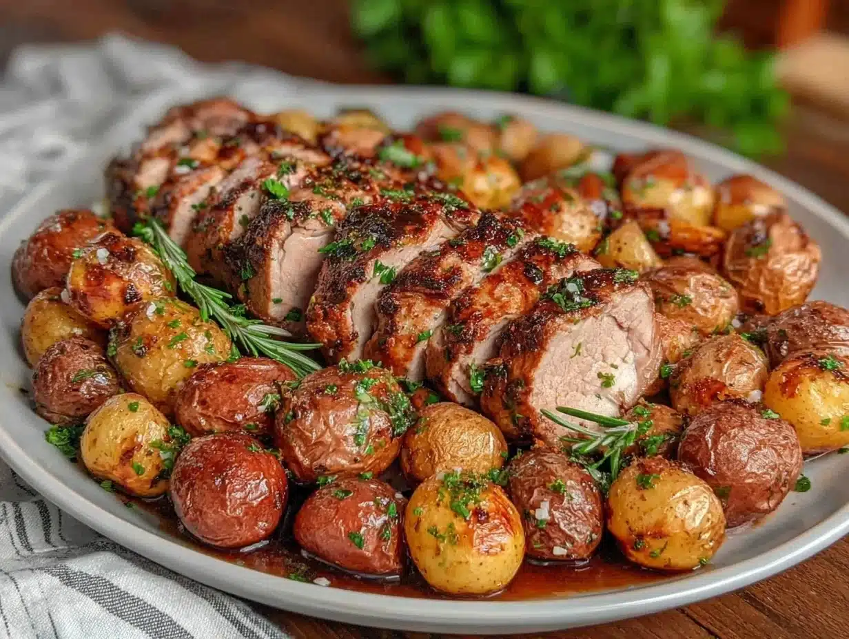 Sheet Pan Garlic Herb Pork Tenderloin with Crispy Baby Potatoes