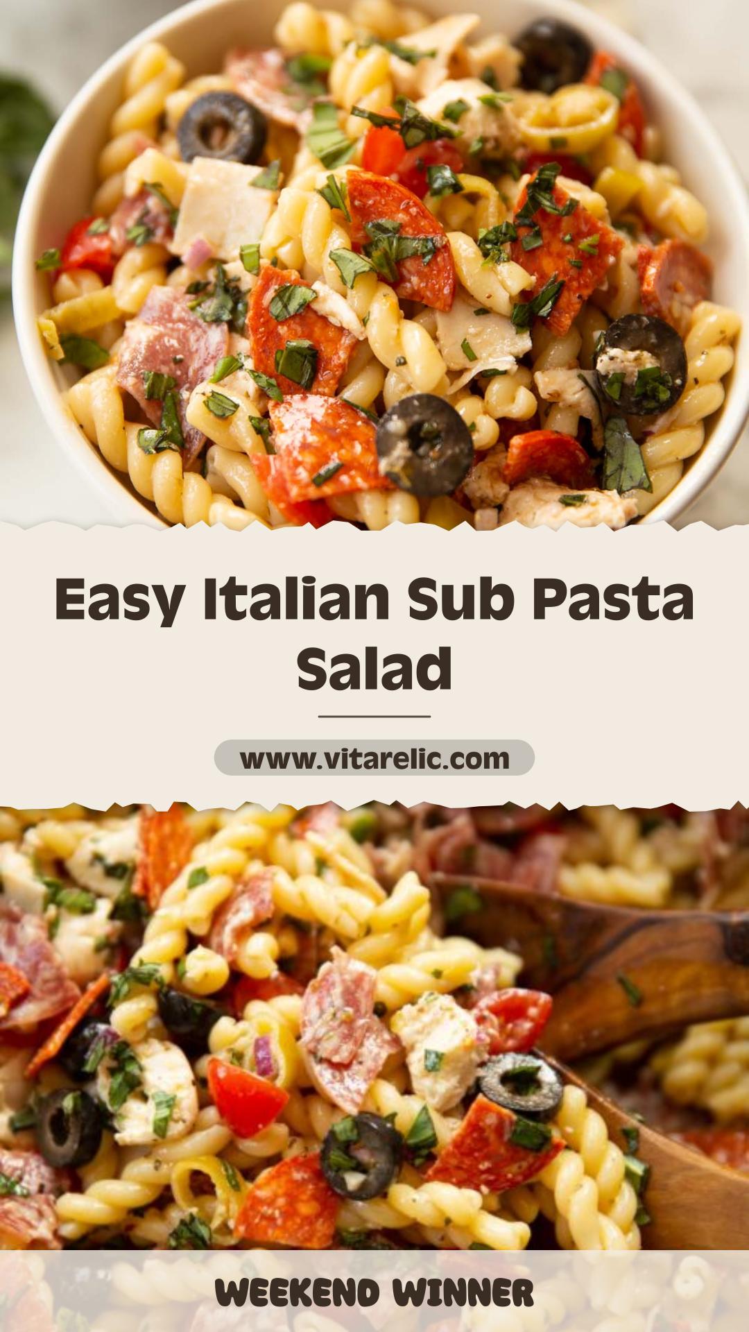 Italian Sub Pasta Salad with Pepperoni, Salami, and Mozzarella — pin 1