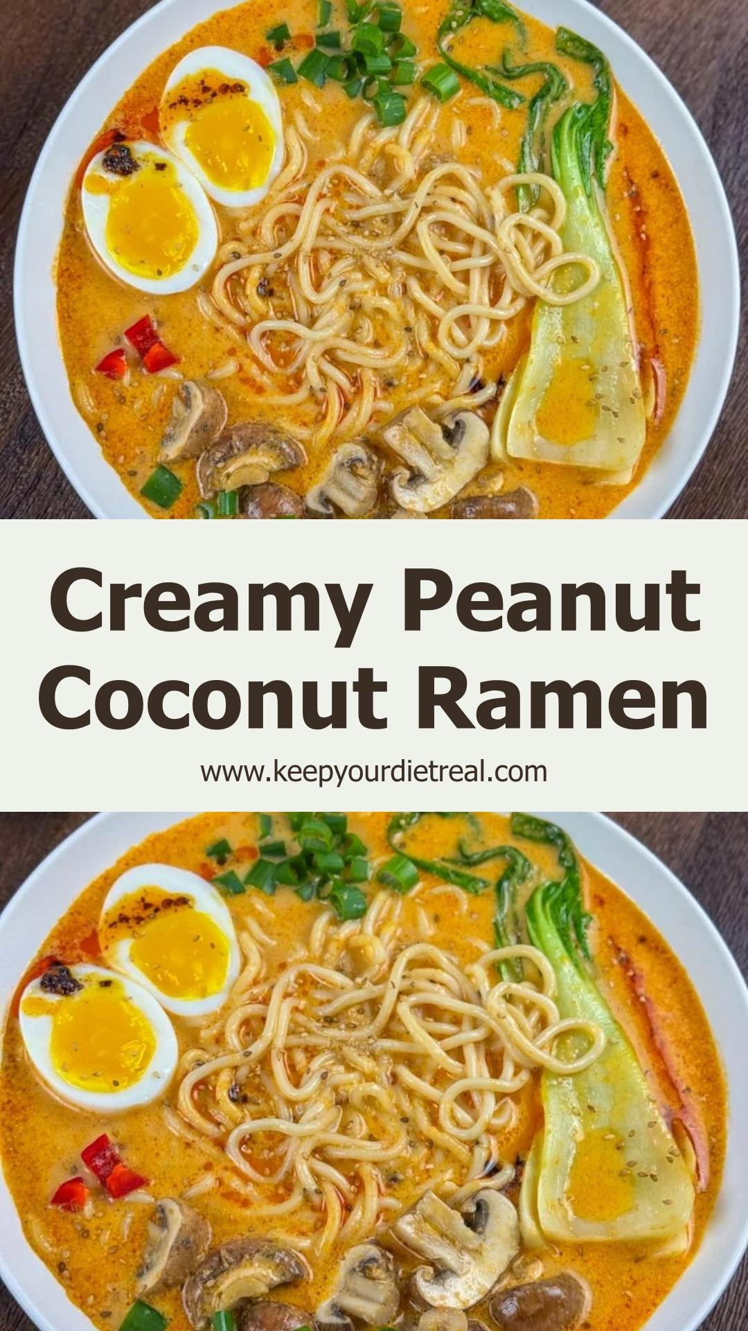 Creamy Peanut Coconut Ramen with Mushrooms and Pak Choi — pin 1