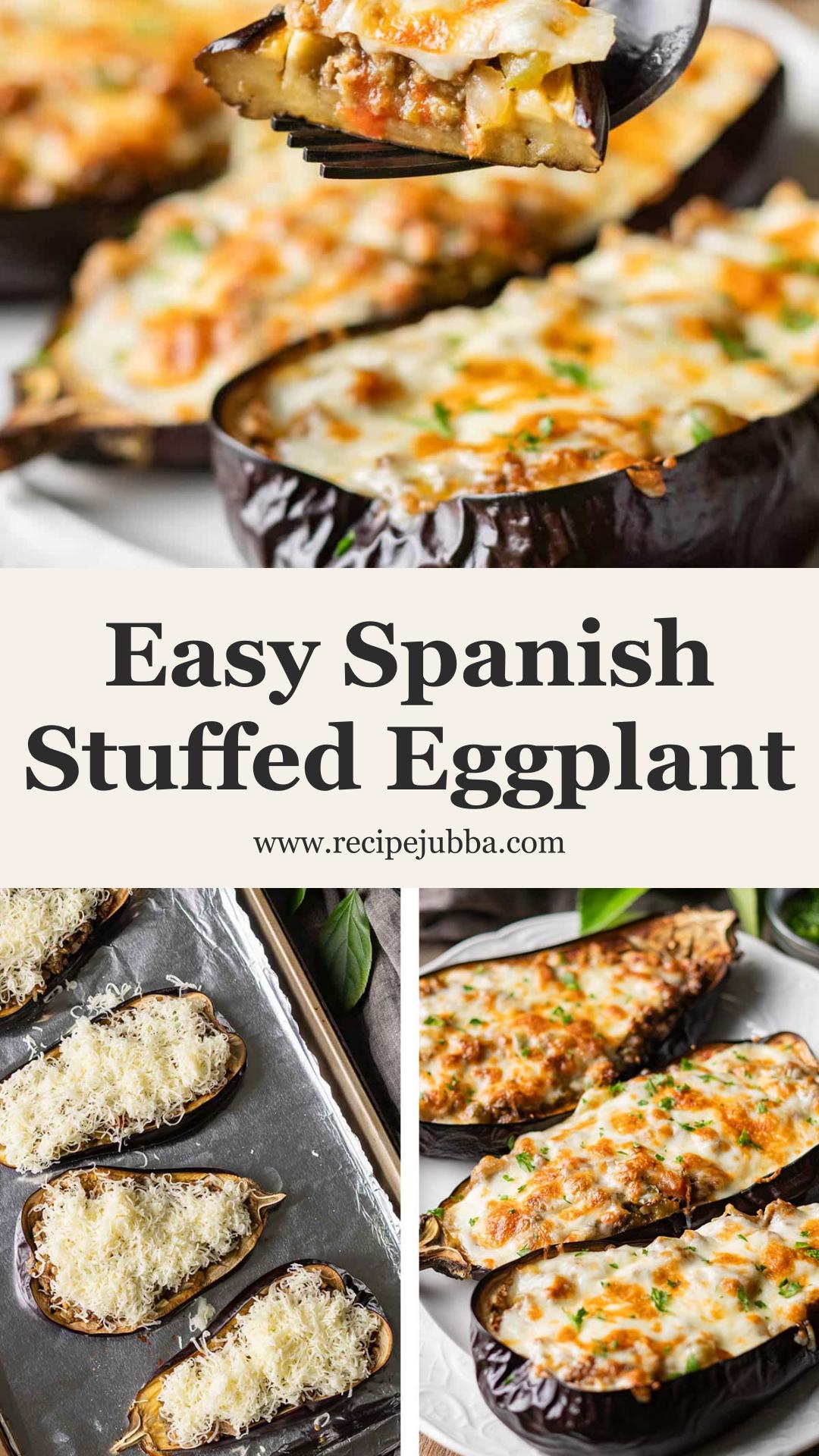 Spanish Stuffed Eggplant with Ground Beef and Browned Mozzarella — pin 1