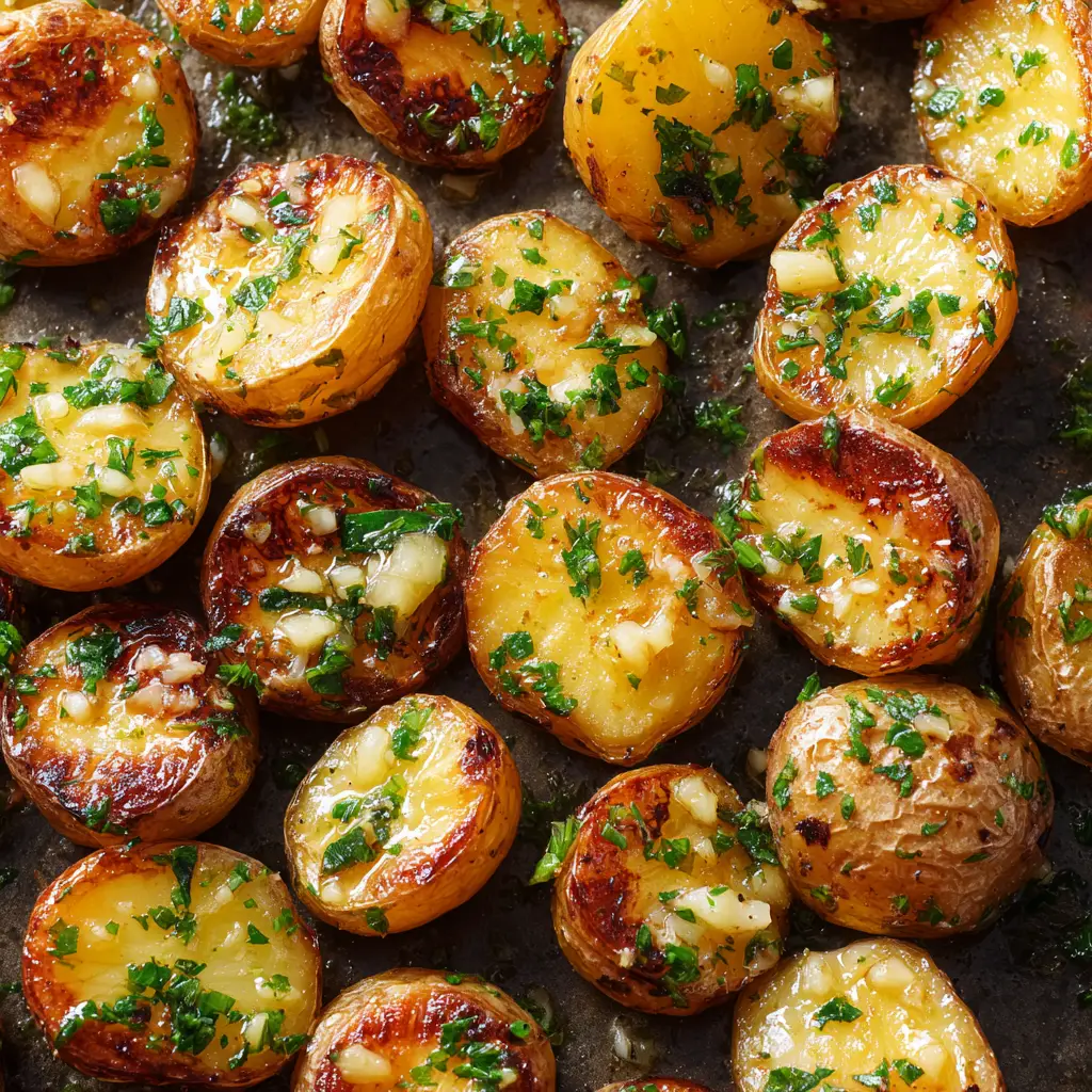 Baked Garlic Butter Potatoes with Toasted Garlic and Parsley