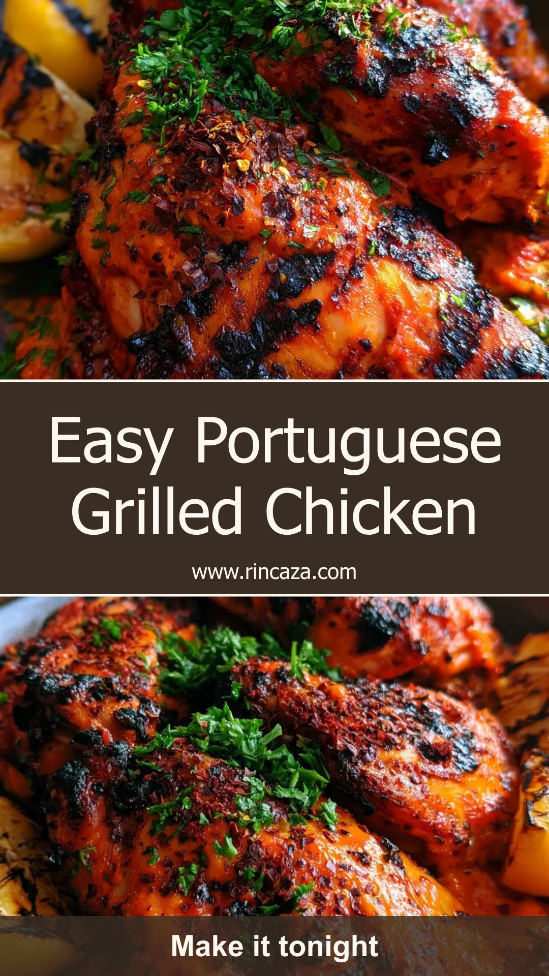 Portuguese Grilled Chicken with Spicy Piri Piri Glaze and Charred Lemon — pin 1