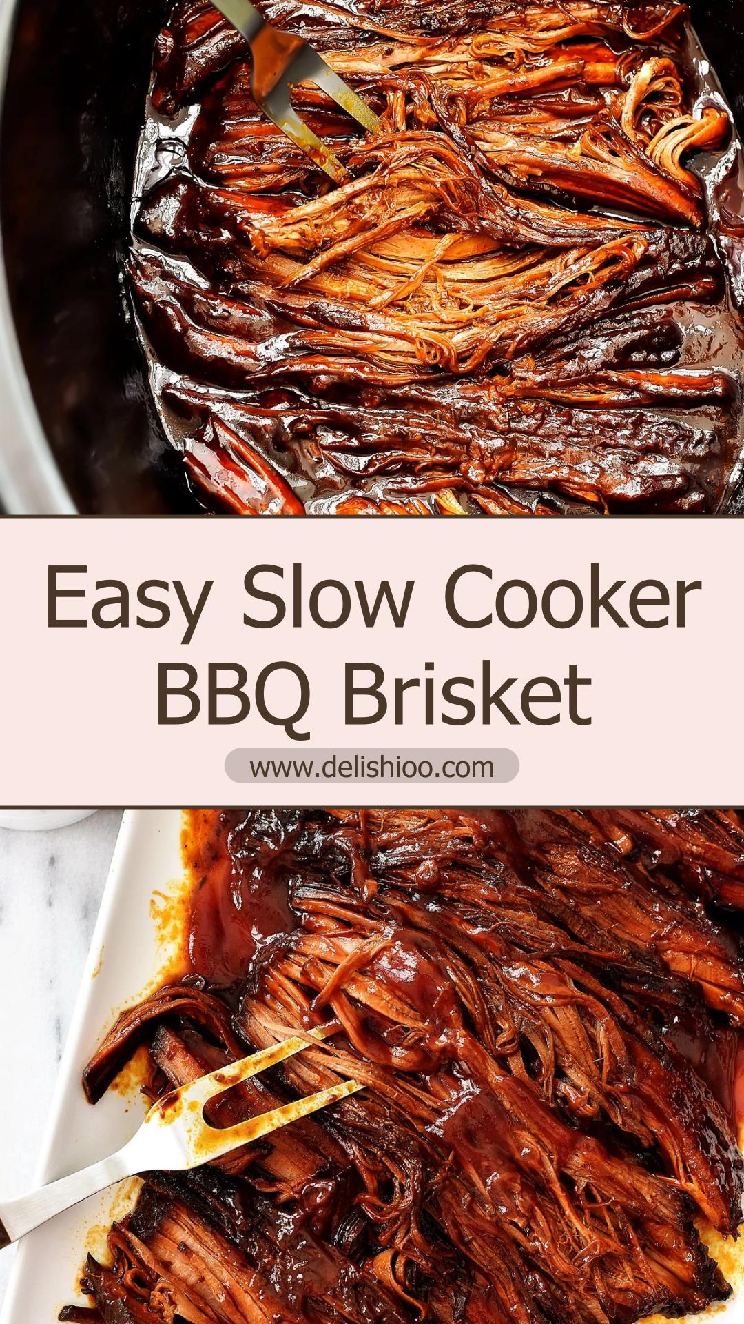 Slow Cooker BBQ Beef Brisket with Tender Shredded Beef — pin 1