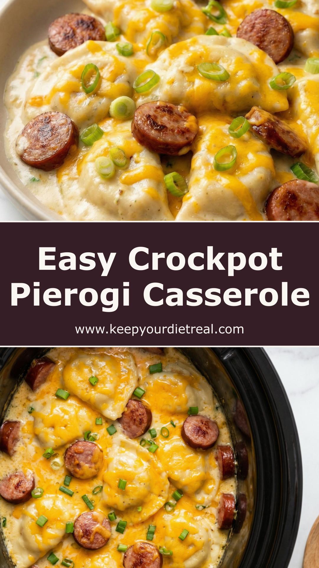 Crockpot Pierogi Casserole with Kielbasa and Creamy Cheddar — pin 4
