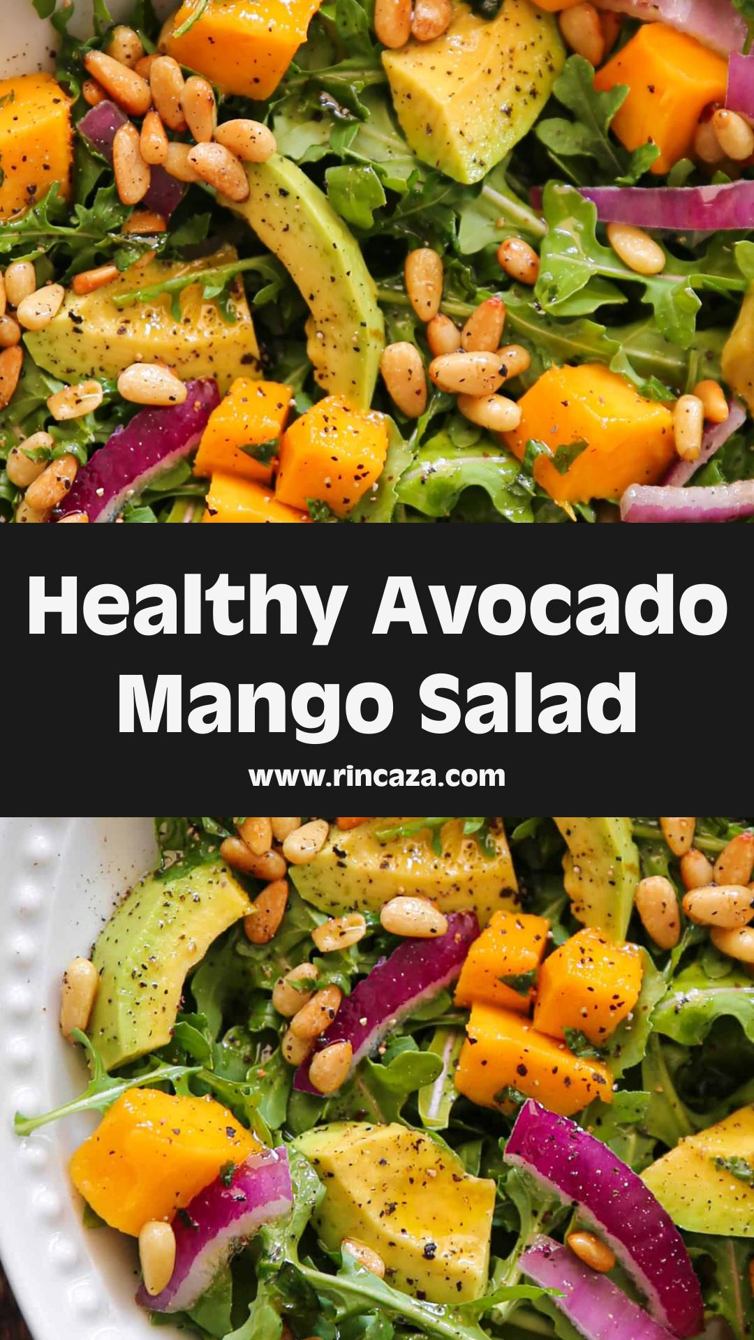 Avocado Mango Salad with Arugula, Pine Nuts, and Honey-Lime Dressing — pin 1