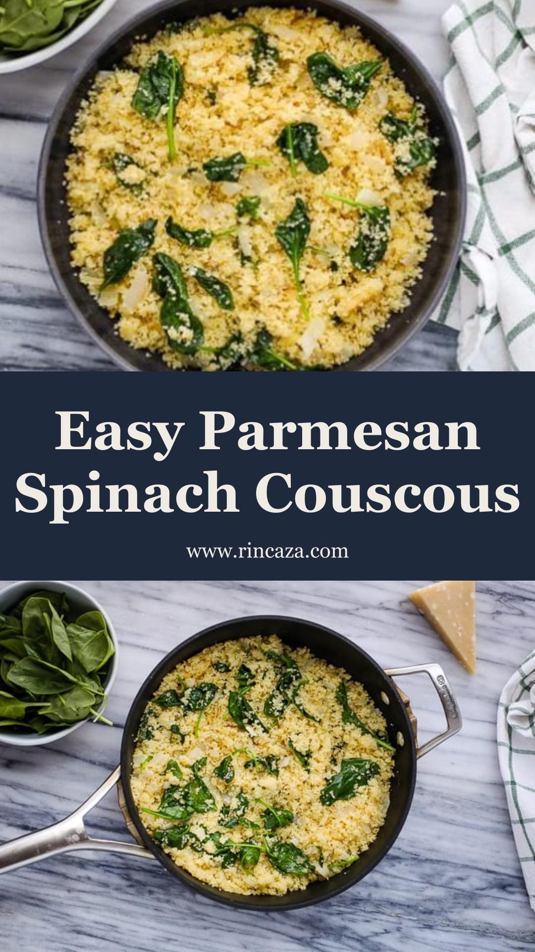 Parmesan Spinach Couscous with Tender Greens and Salty Cheese — pin 2