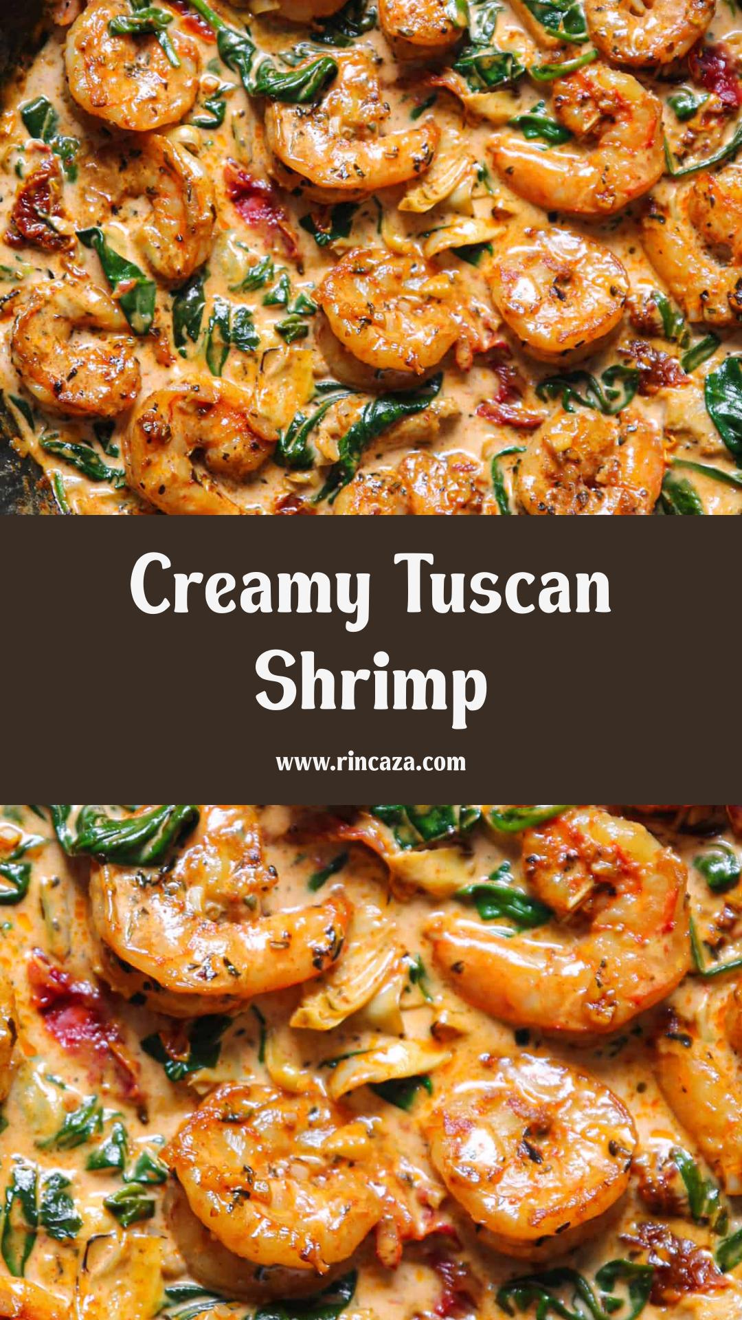 Tuscan Shrimp with Garlic Cream Sauce, Spinach, and Artichokes — pin 3