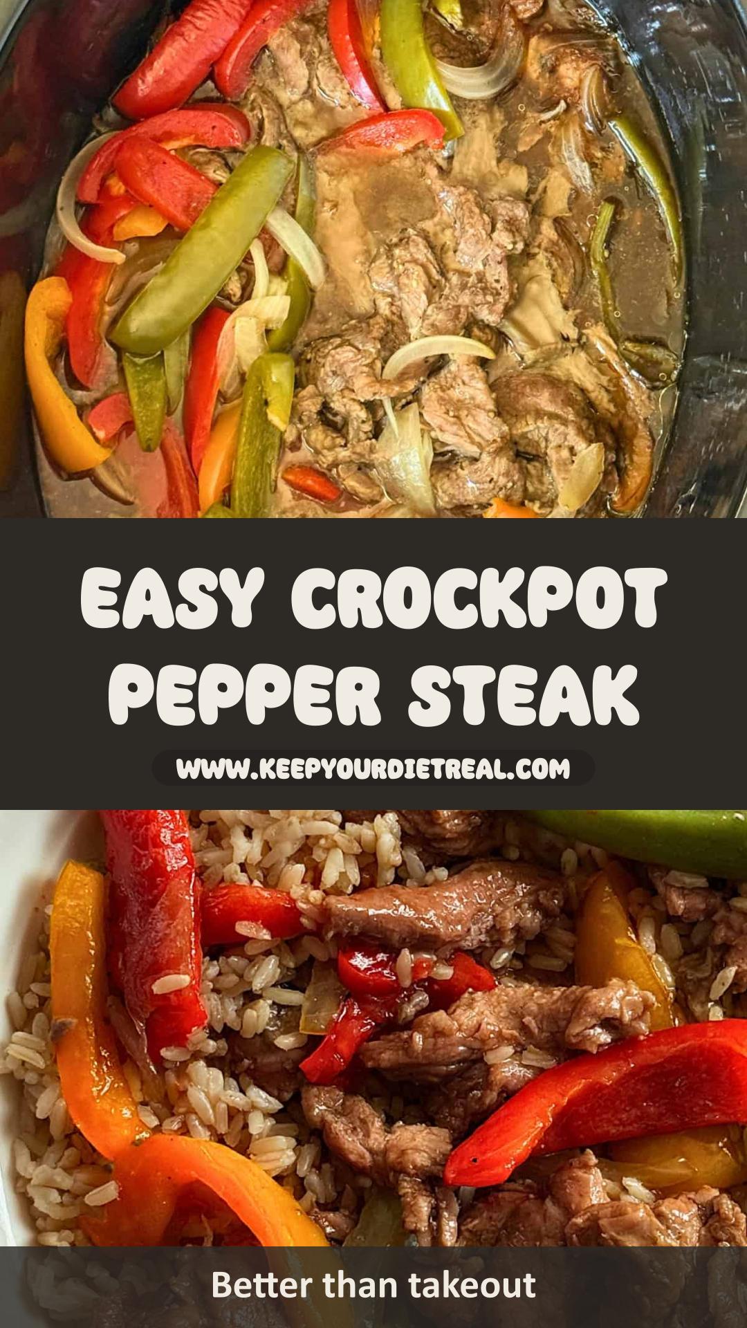 Crockpot Pepper Steak with Tender Sirloin and Savory Pepper Sauce — pin 1