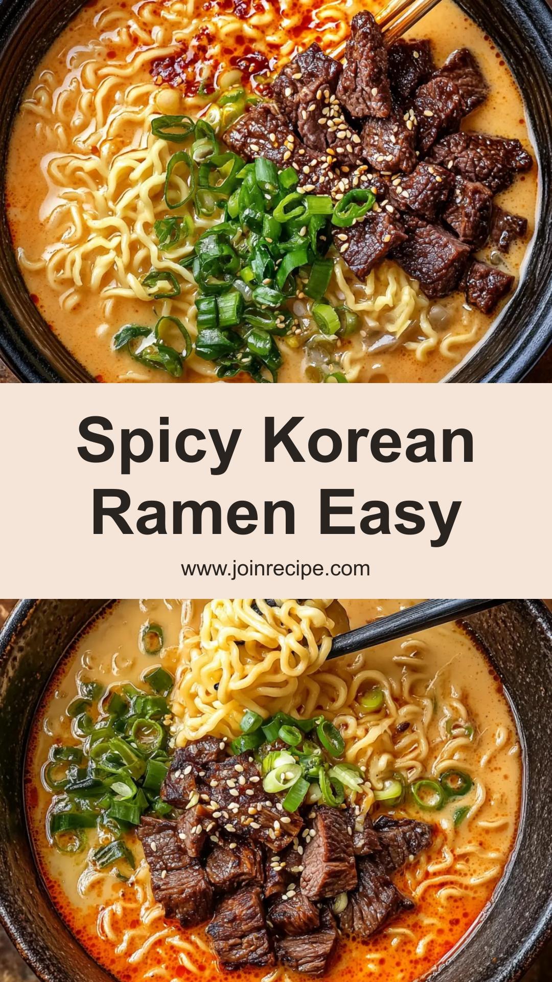 Spicy Korean Ramen with Grilled Beef and Creamy Sauce — pin 2