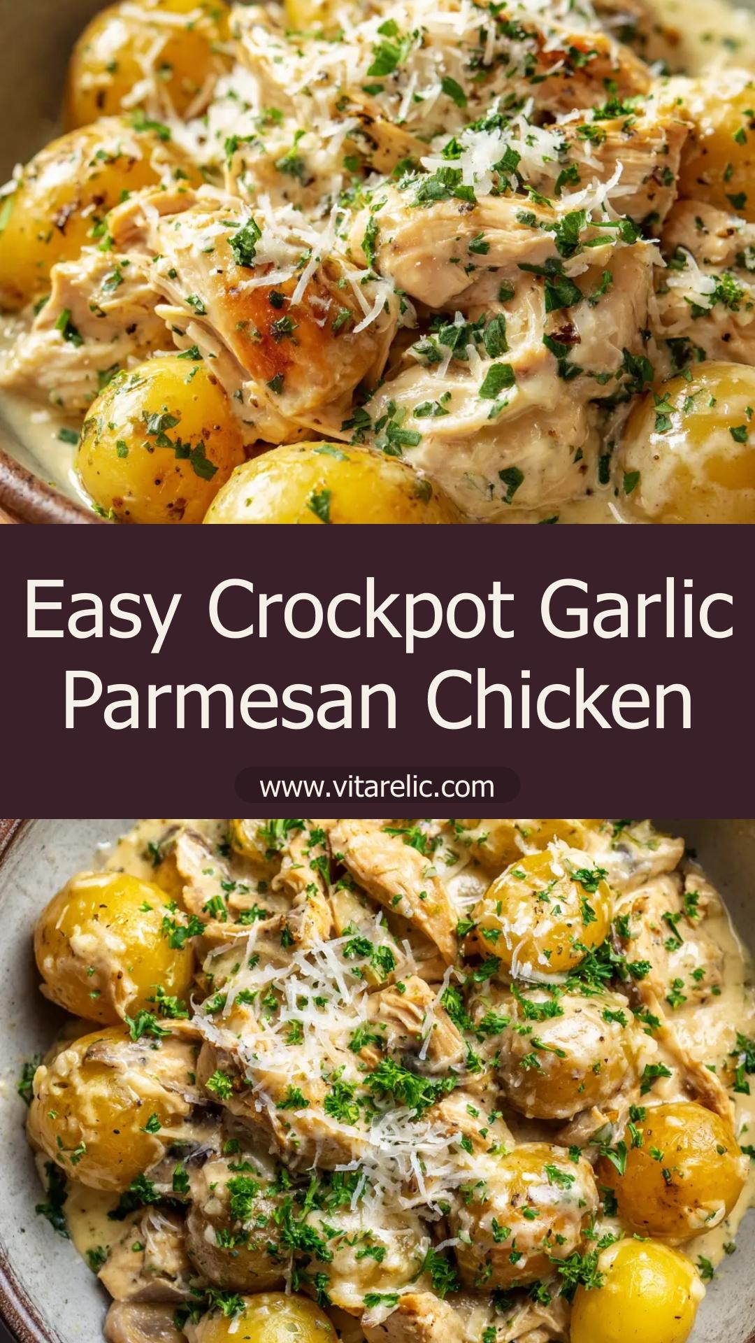 Crockpot Garlic Parmesan Chicken and Potatoes — pin 1
