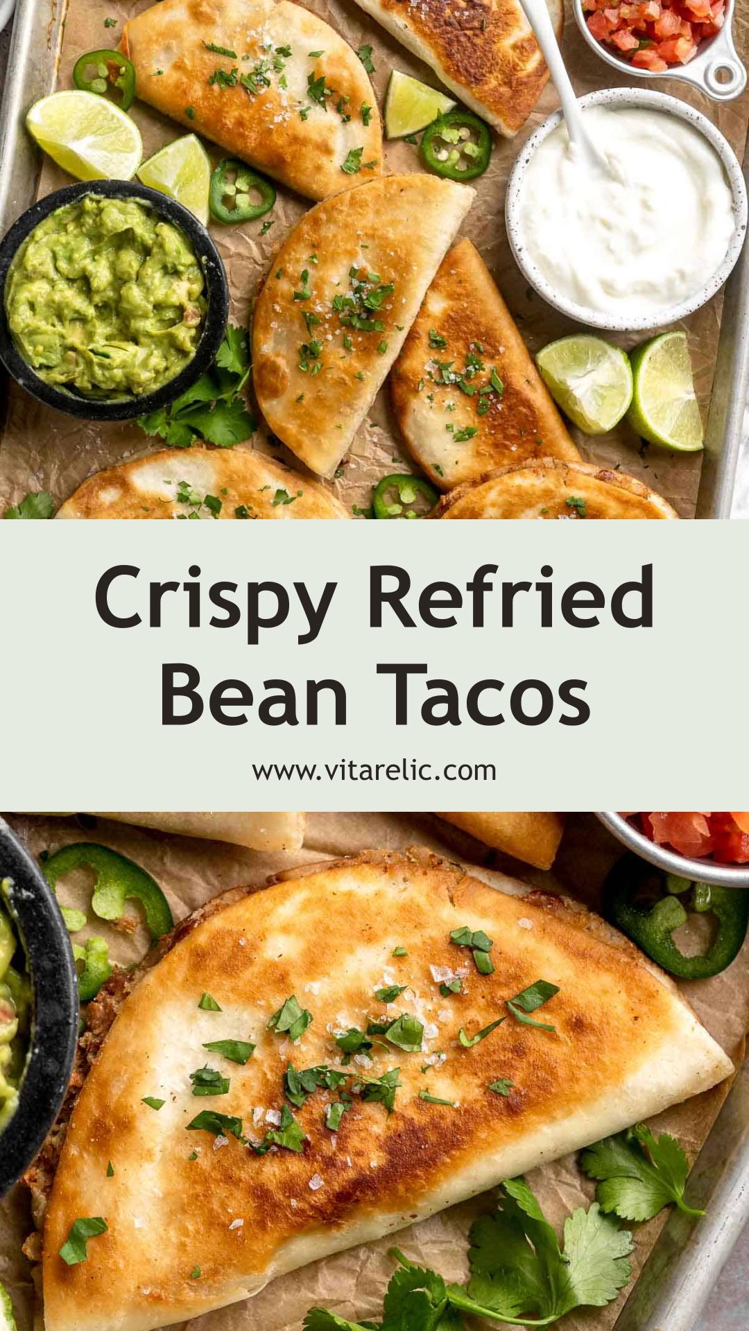 Crispy Refried Bean Tacos with Golden-Brown Tortillas — pin 1