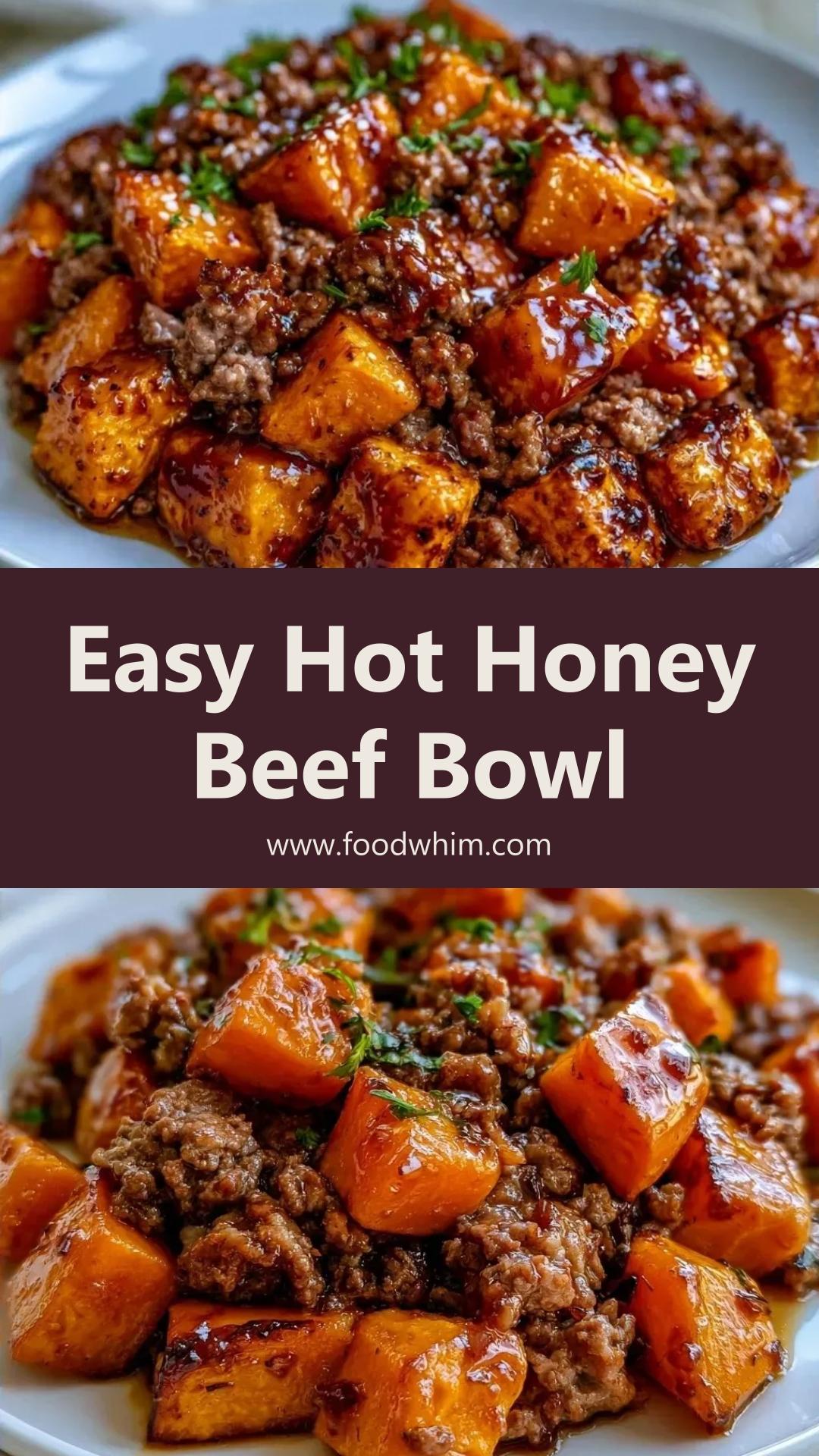 Hot Honey Beef Bowl with Charred Sweet Potatoes and Arugula — pin 1