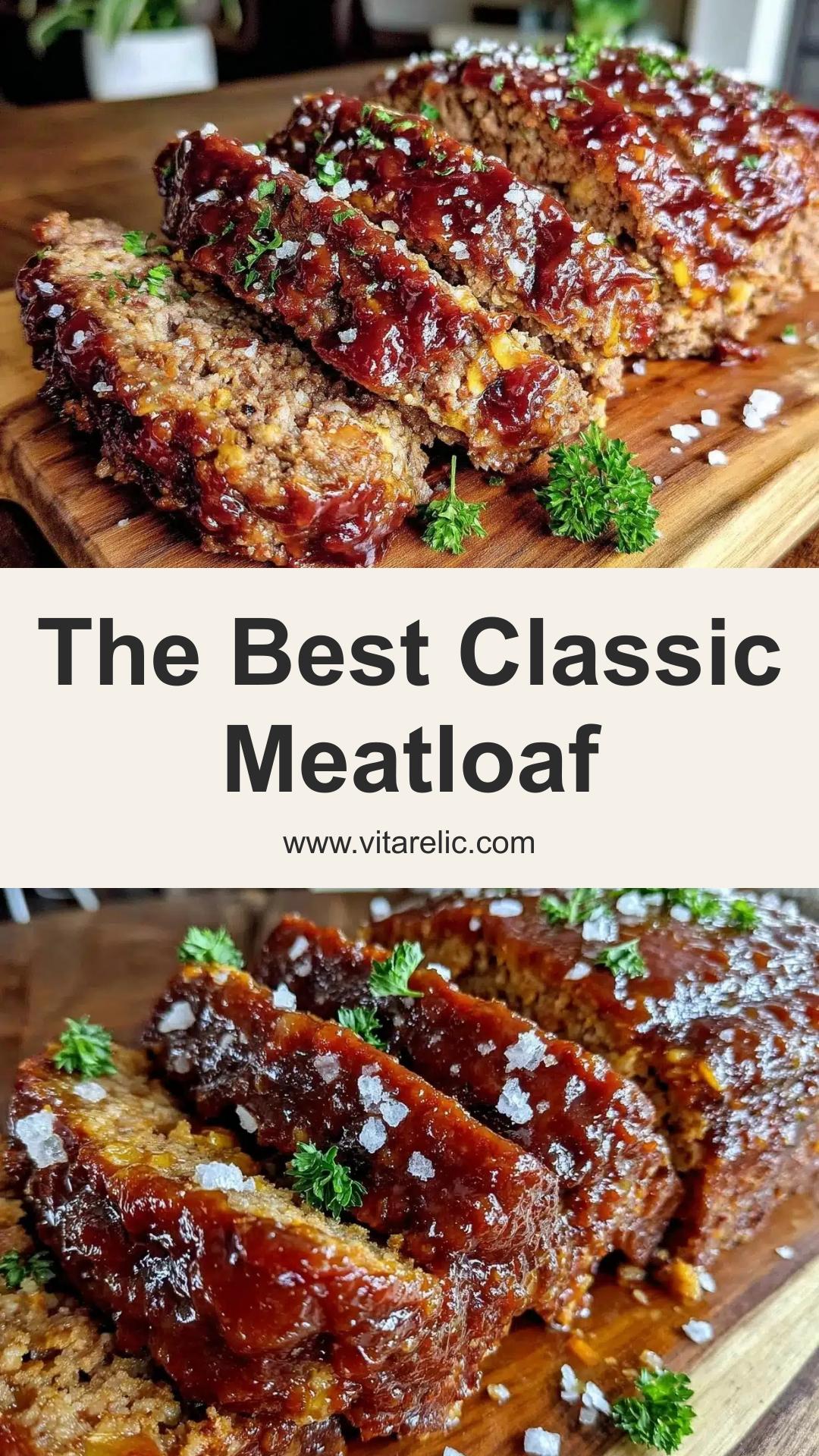 Classic Meatloaf with Sweet Brown Sugar Ketchup Glaze — pin 1