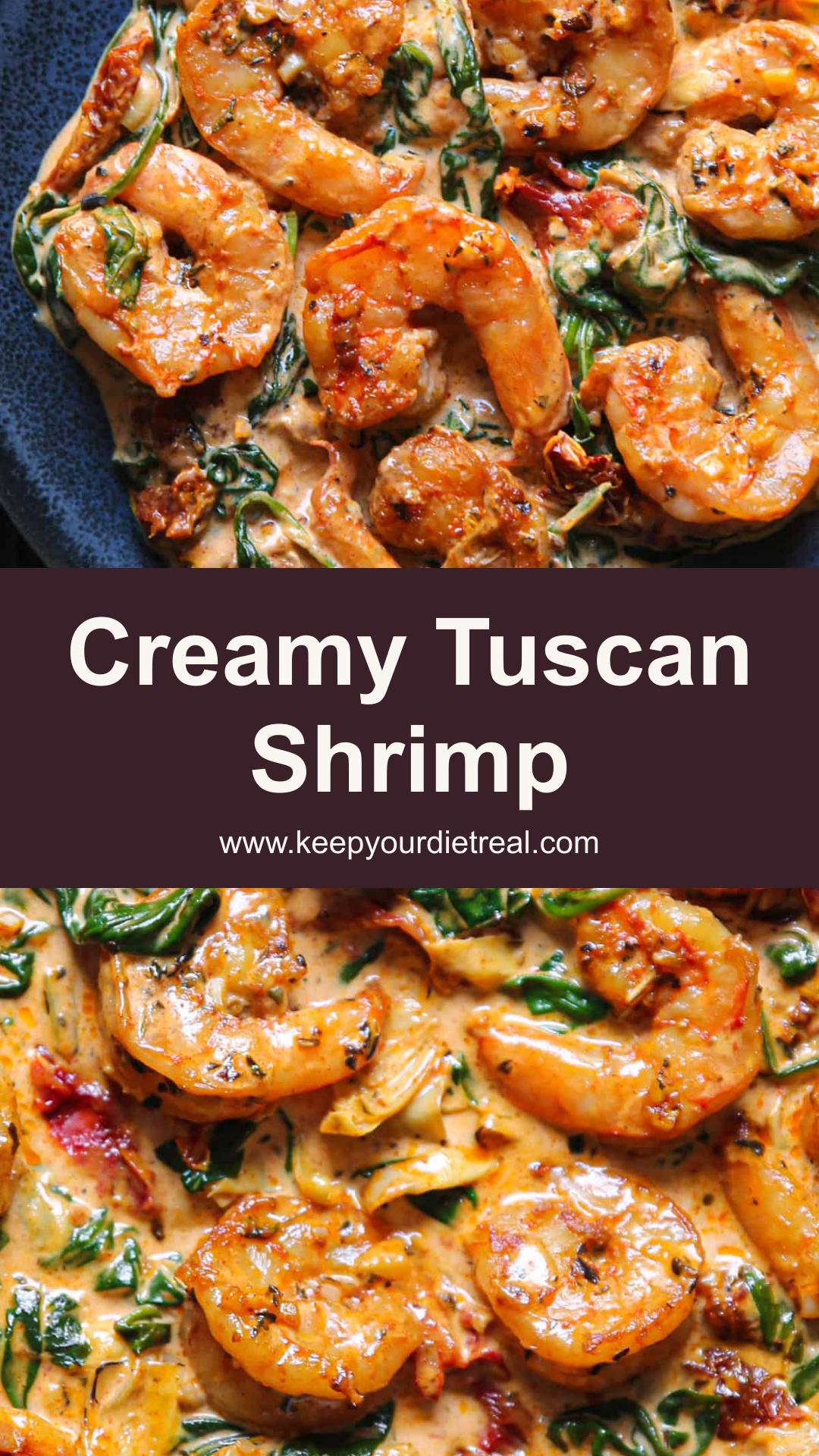 Creamy Tuscan Shrimp with Spinach, Artichokes, and Sun-Dried Tomatoes — pin 1
