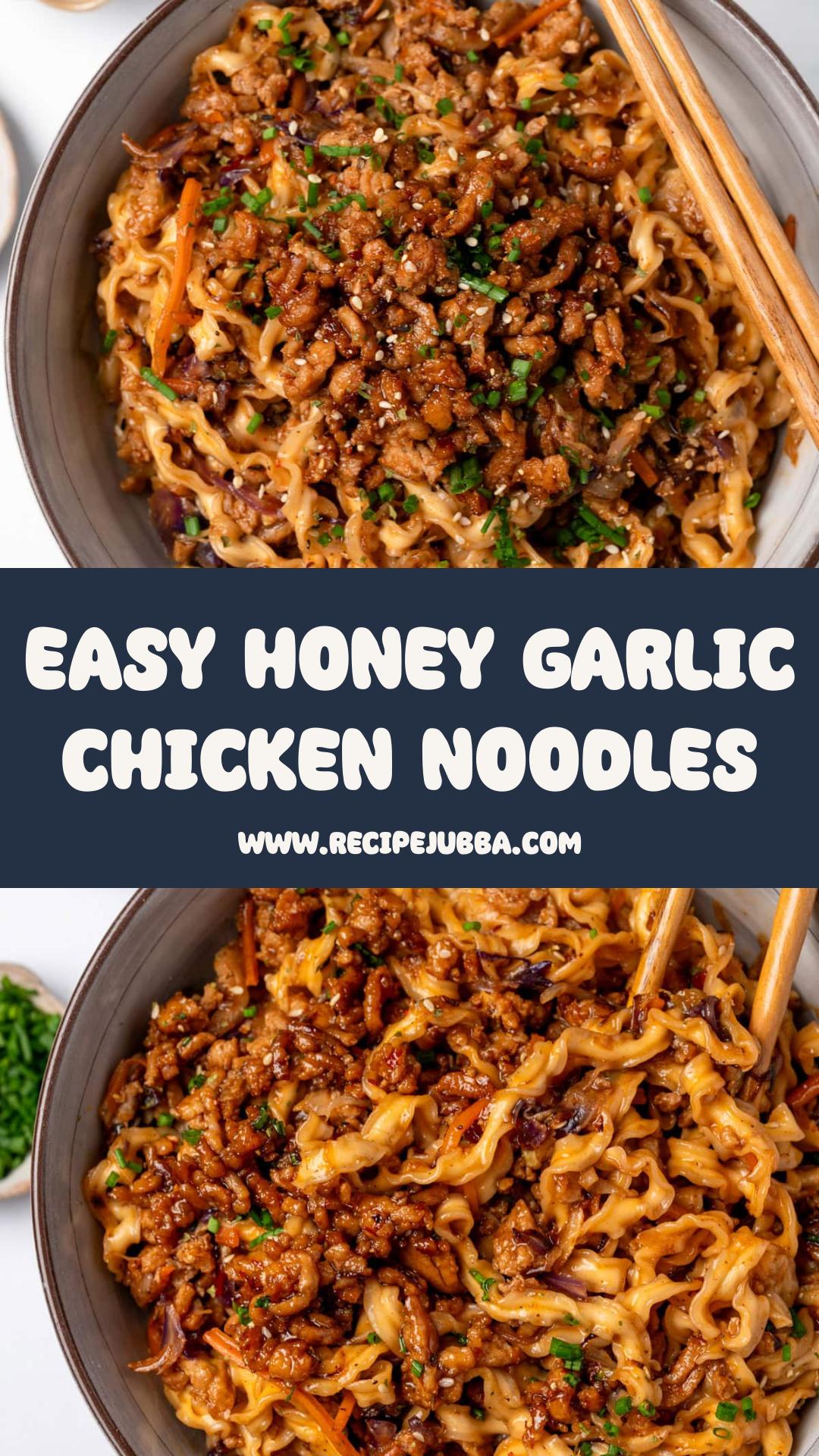 Sticky Honey Garlic Chicken Noodles with Crisped Slaw — pin 2