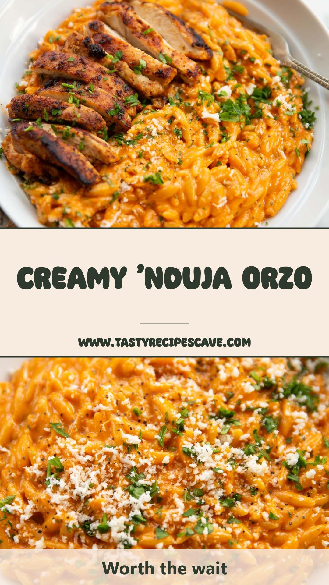 'Nduja Orzo with Creamy Parmesan Sauce — pin 1