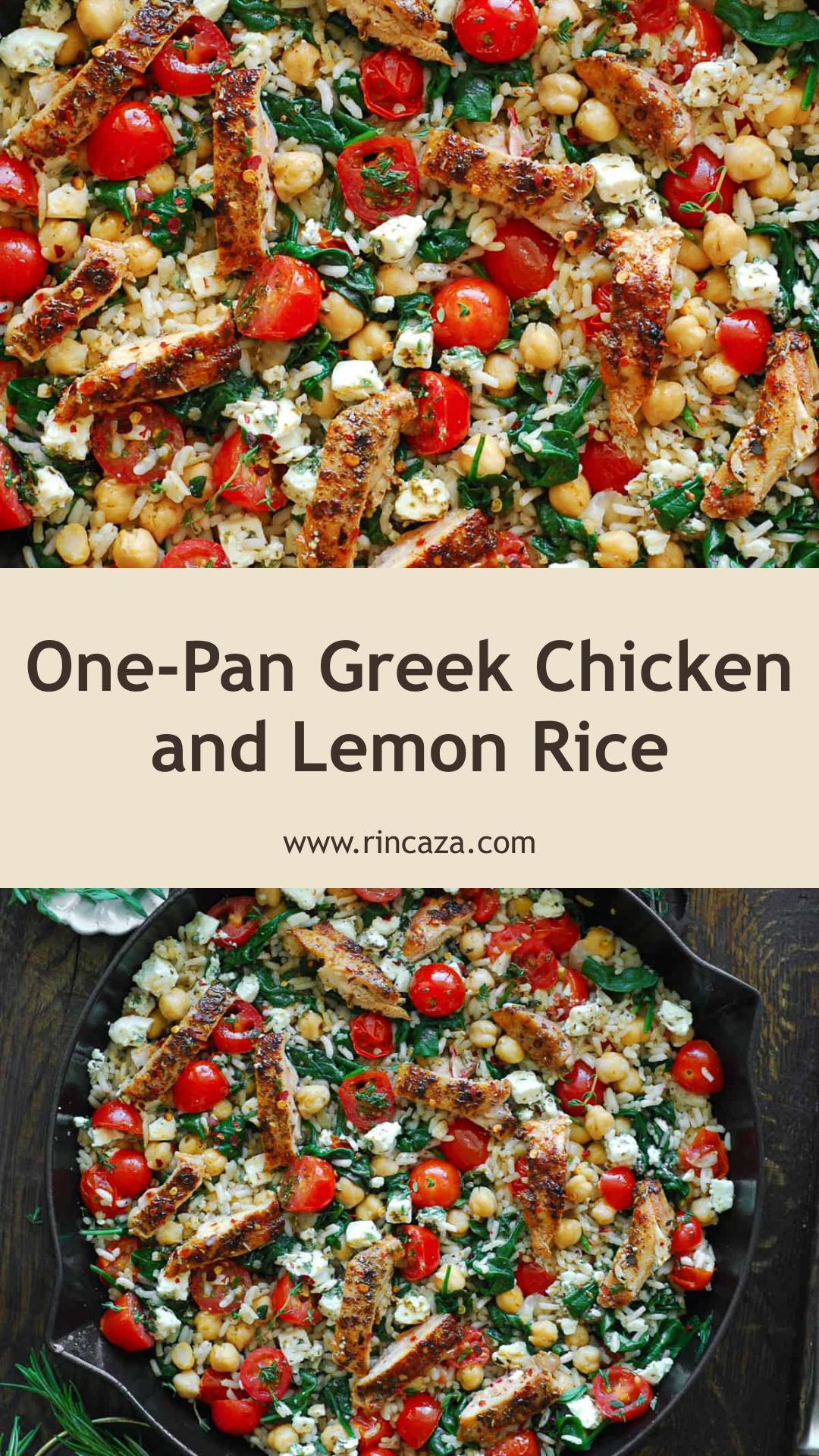 Greek Chicken and Lemon Rice with Feta, Chickpeas, and Spinach — pin 1