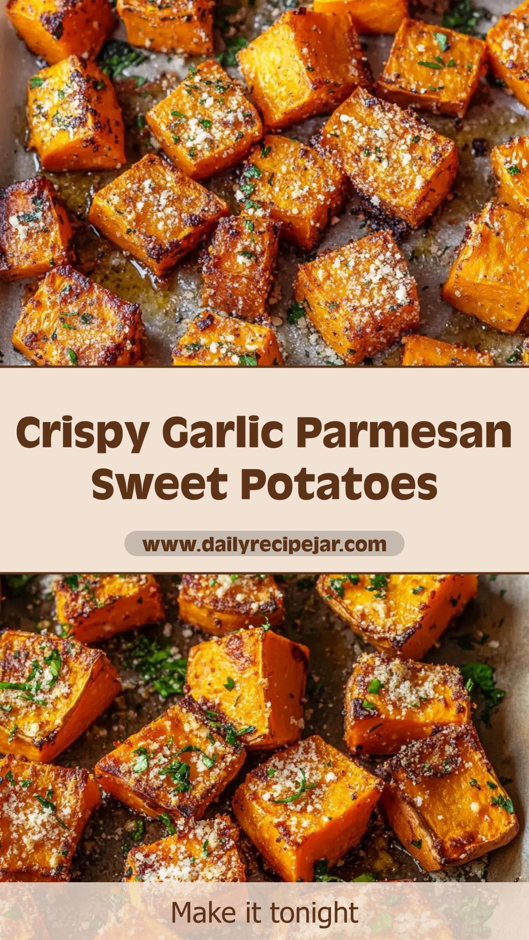 Garlic Parmesan Roasted Sweet Potatoes with Crispy Toasty Edges — pin 3