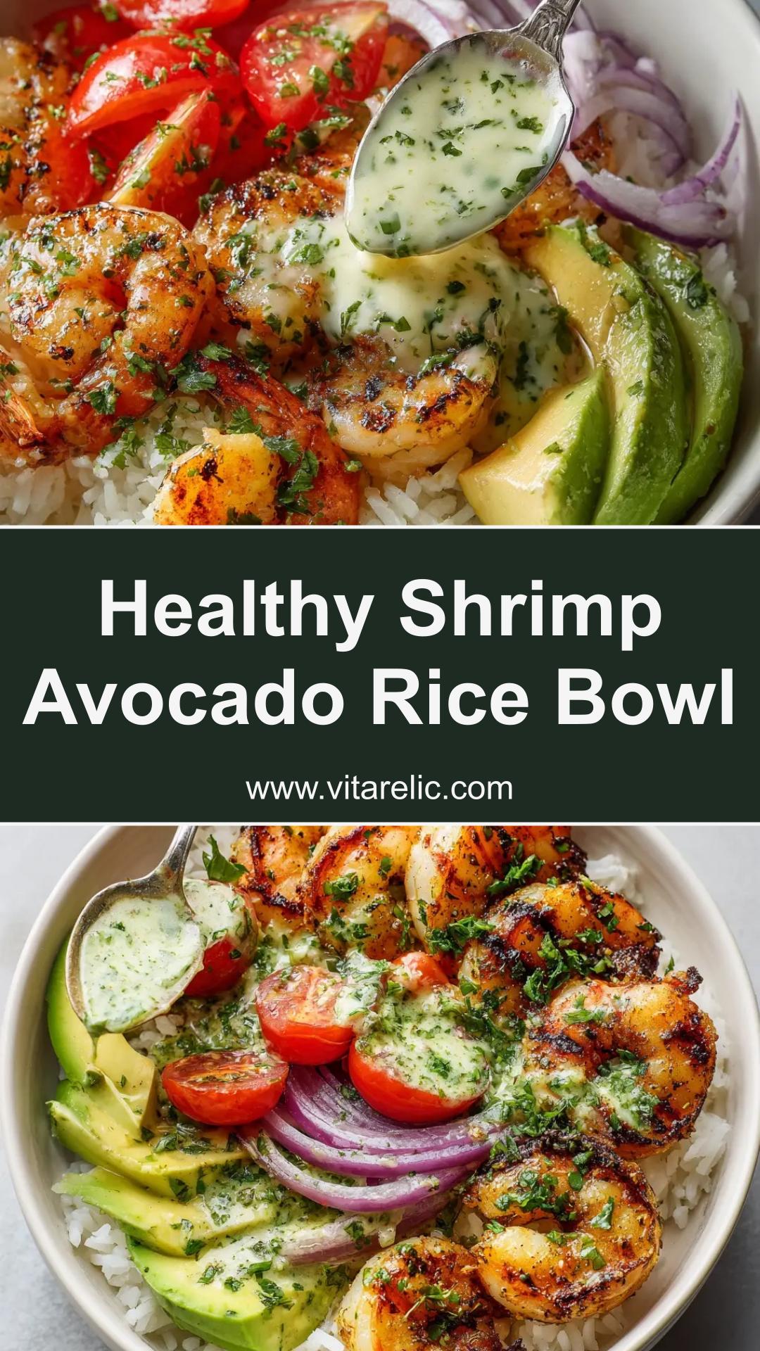 Shrimp and Avocado Rice Bowl with Cilantro-Lime Dressing — pin 1