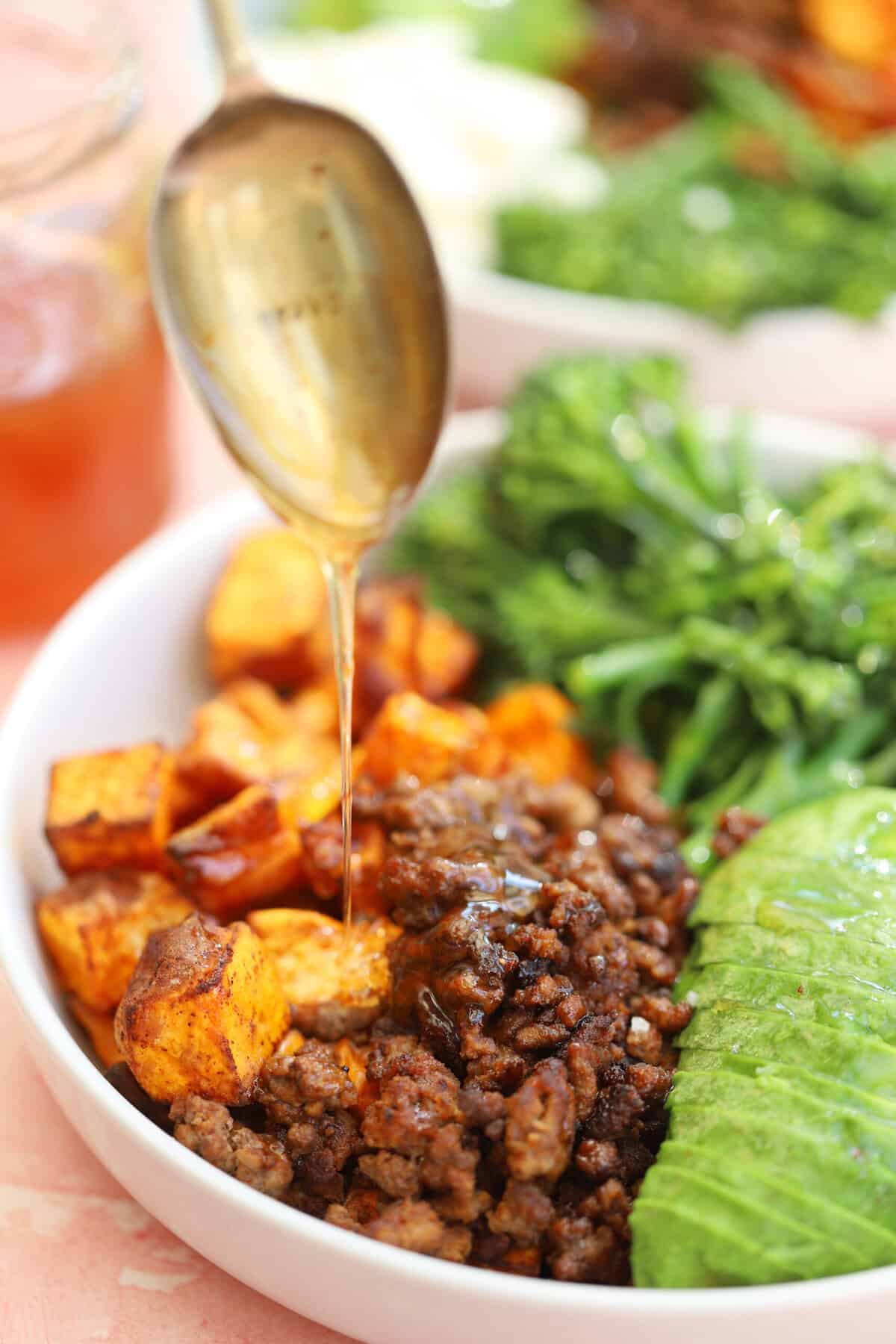 Hot Honey Beef Bowls with Sweet Potato and Cottage Cheese