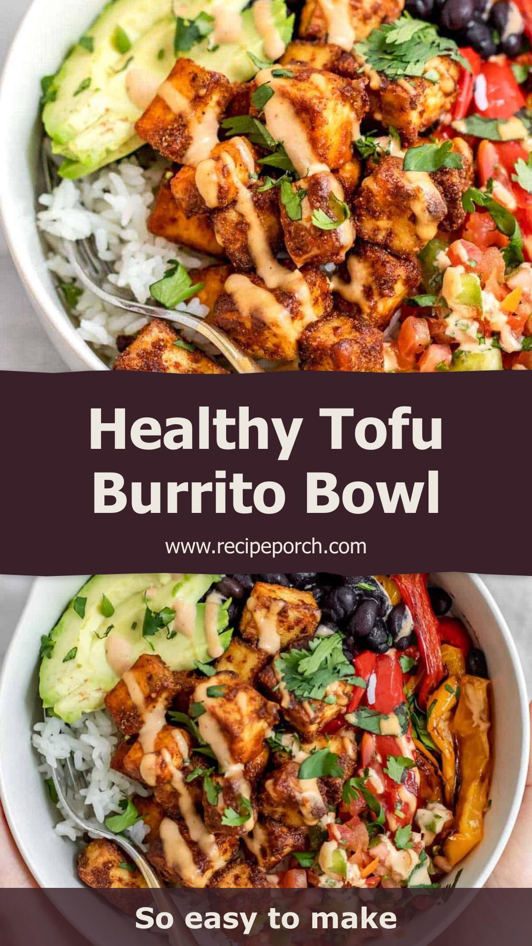 Baked Tofu Burrito Bowl with Roasted Peppers — pin 2