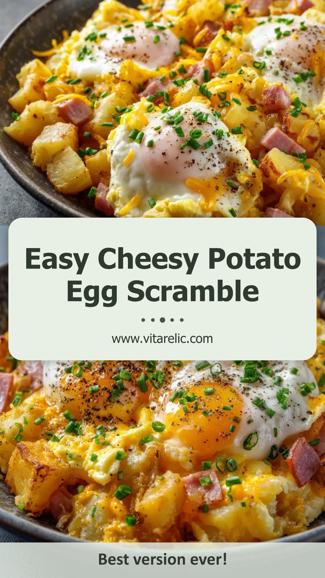 Cheesy Potato Egg Scramble with Sharp Cheddar and Chives — pin 2