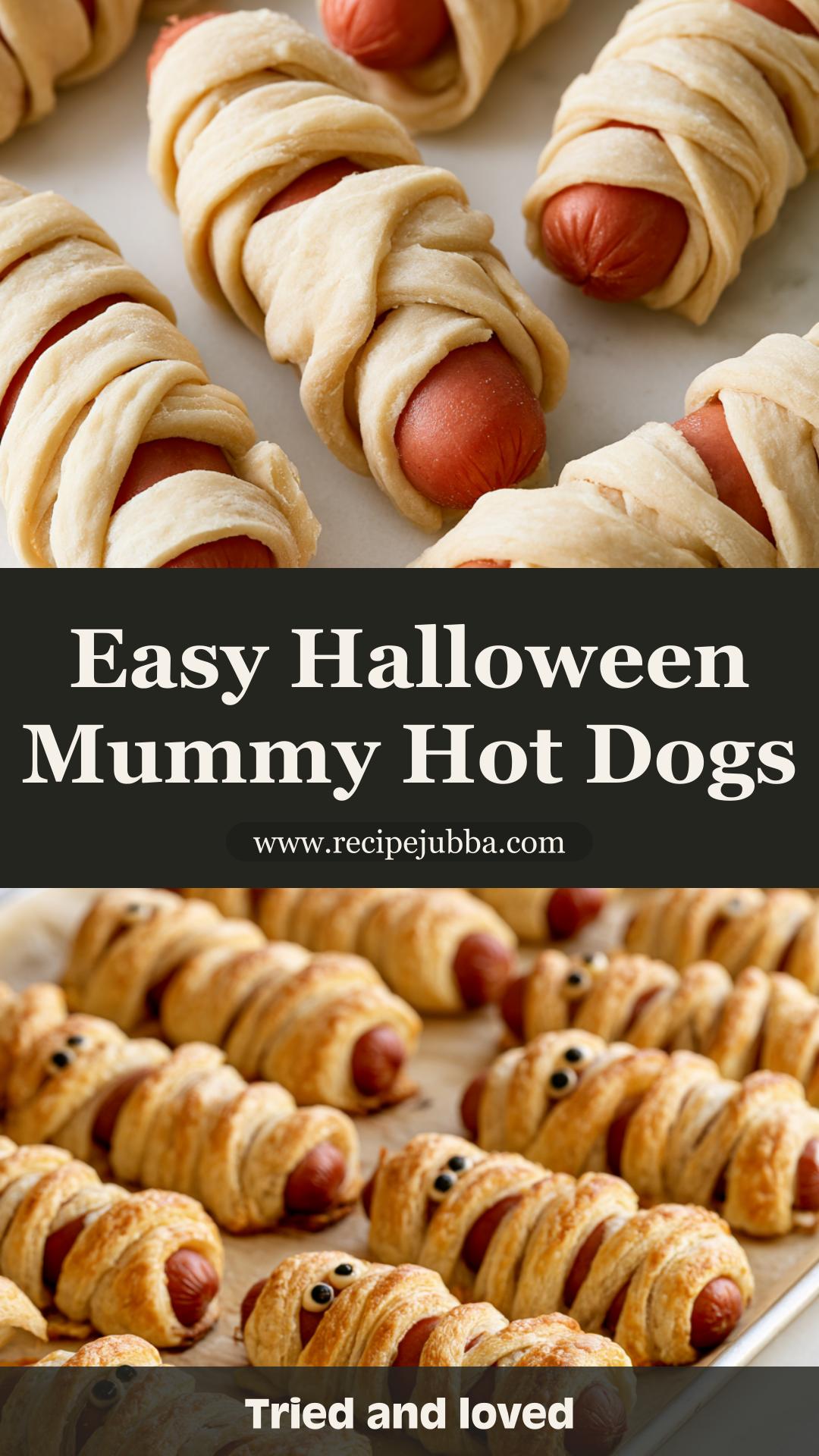 Halloween Mummy Hot Dogs with Flaky Crescent Roll Wrapping — pin 3