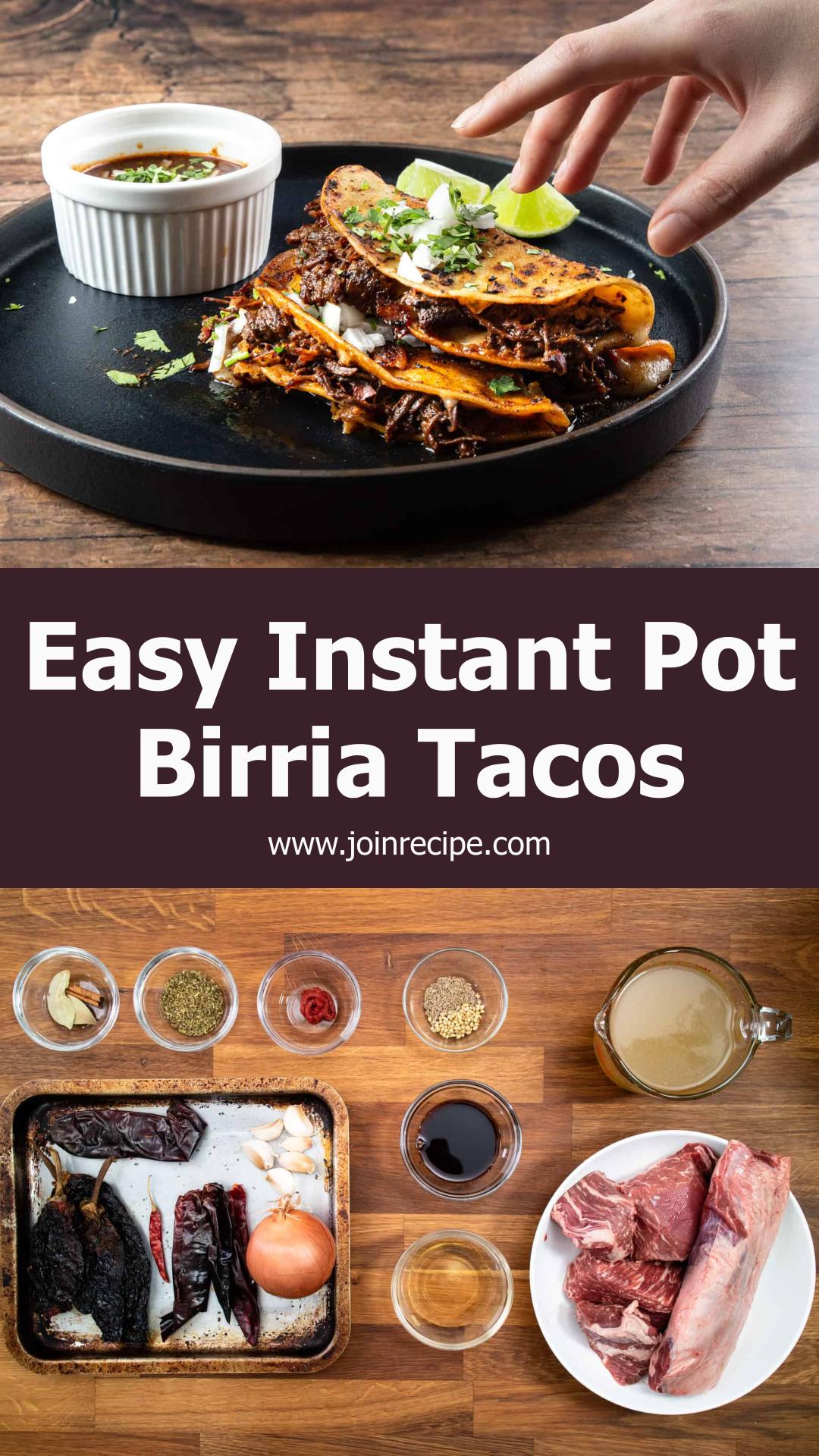 Instant Pot Birria Tacos: Juicy Beef with Crispy Tortillas and Rich Sauce — pin 1