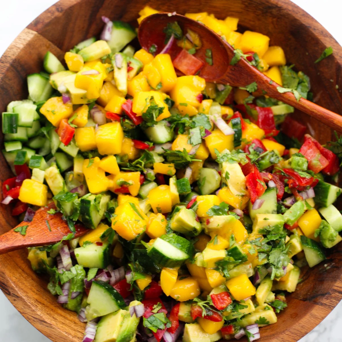 Healthy Mango Salad: Crisp Cucumber, Creamy Avocado, and Lime