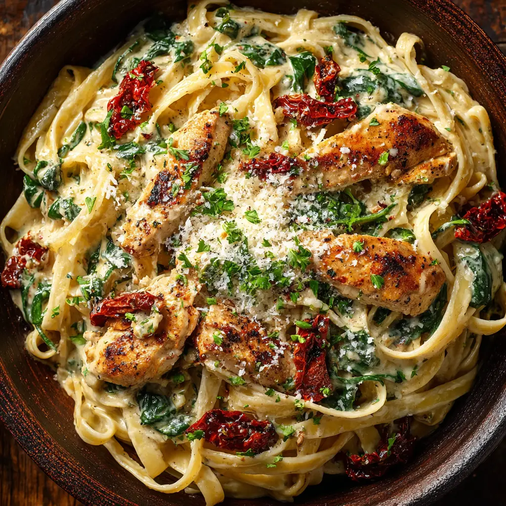 Creamy Tuscan Chicken Pasta with Spinach and Sun-Dried Tomatoes