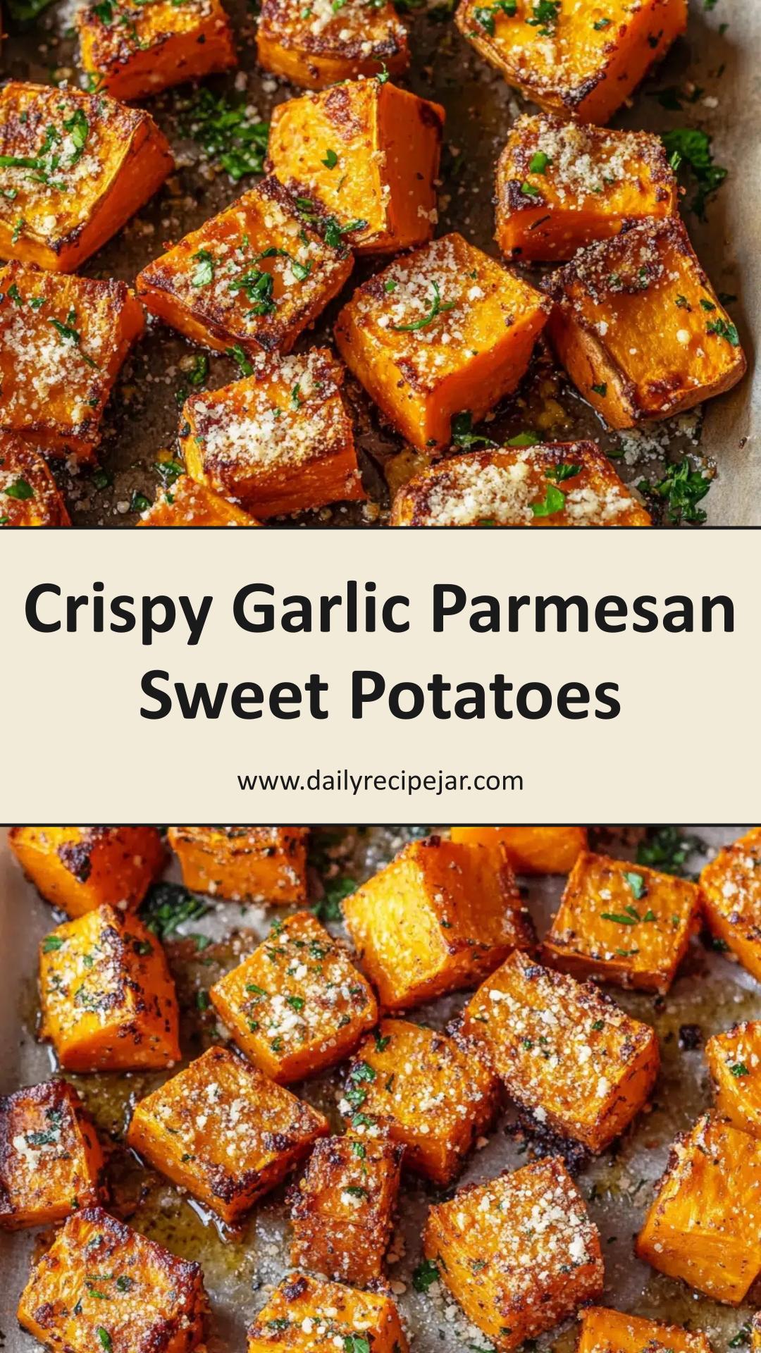Garlic Parmesan Roasted Sweet Potatoes with Crispy Toasty Edges — pin 2