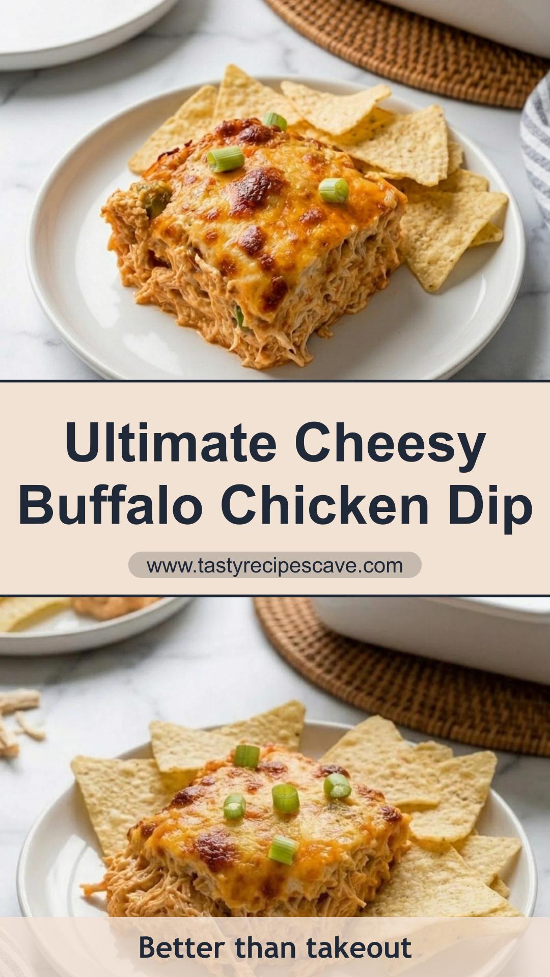 Cheesy Buffalo Chicken Dip with Rotisserie Chicken and Bubbly Cheese — pin 1