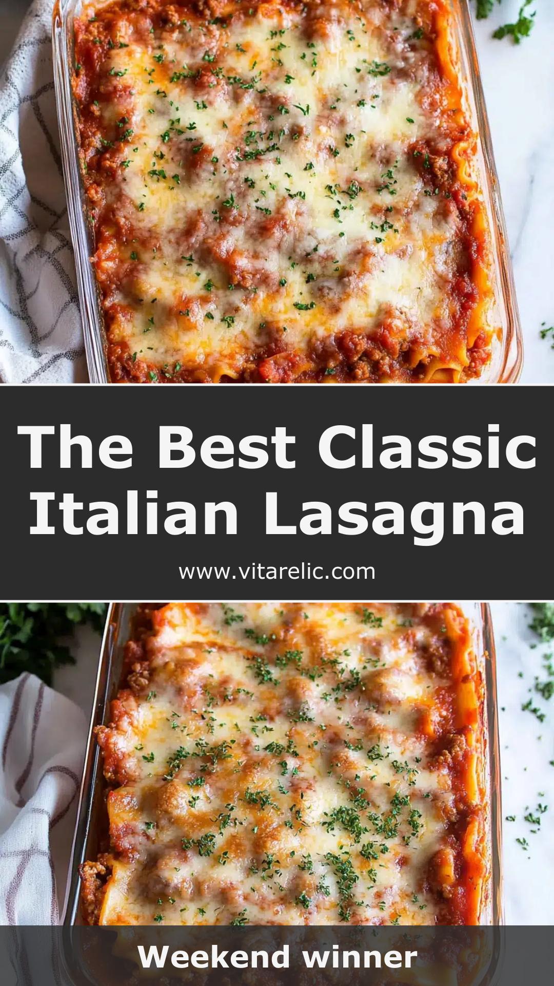 Classic Italian Lasagna with Creamy Ricotta and Golden Cheese — pin 2