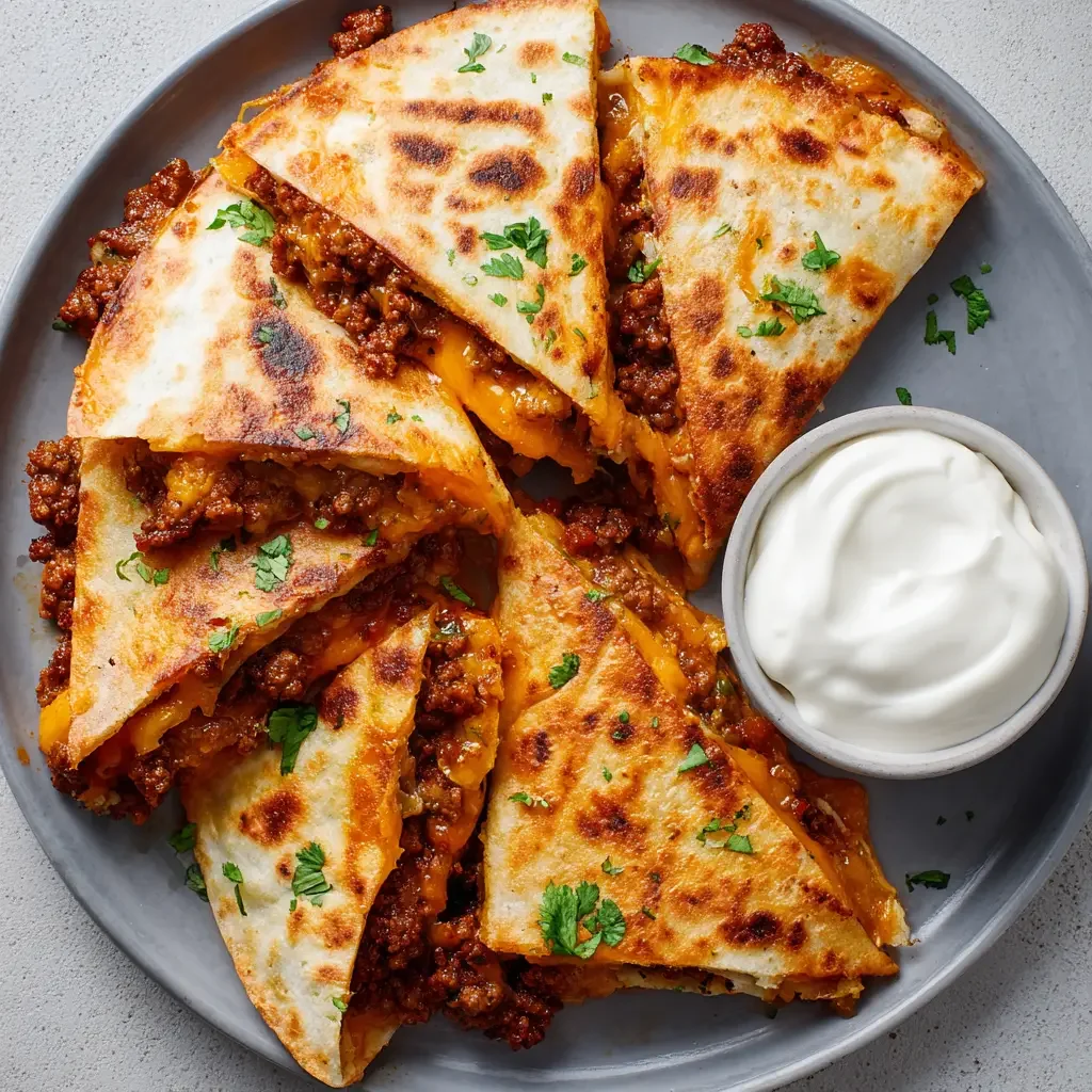 Ground Beef Quesadillas with Crispy Golden-Brown Tortillas